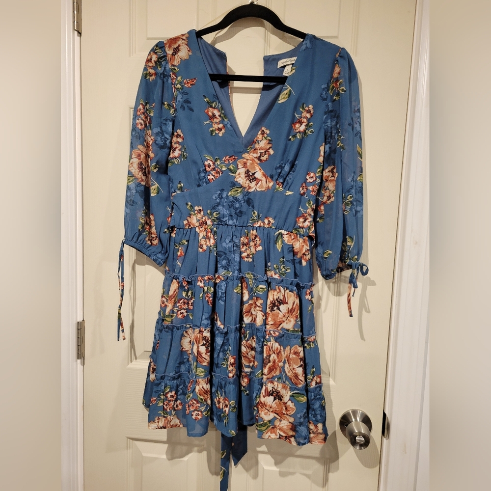 Speechless Juniors Blue Floral Tiered Skater Dress - NEEDS REPAIR Small - Picture 1 of 7